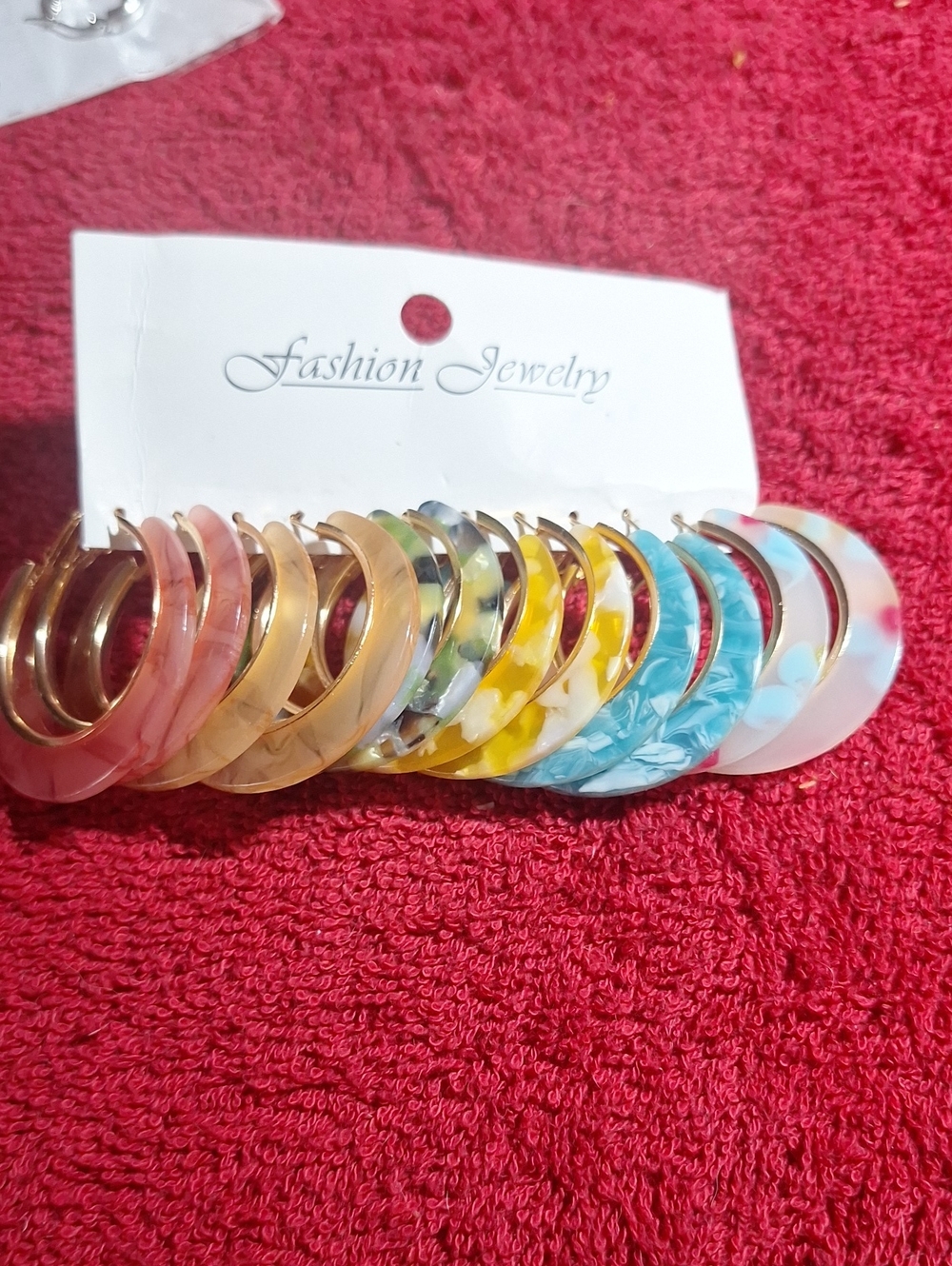 Fashion Jewelry Pink, Peach, Yellow, Green, Blue Mixed Resin Hoop Earrings Set